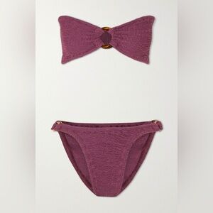 New Hunza G Gloria Bikini Set Crinkle Metallic Grape Purple Bandeau Strapless